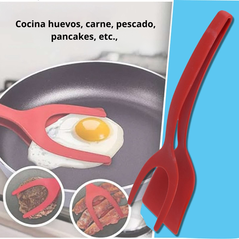 Espátula antiadherente 2 en 1 para tortitas, pinzas para freír carne, tortilla, accesorios de cocina